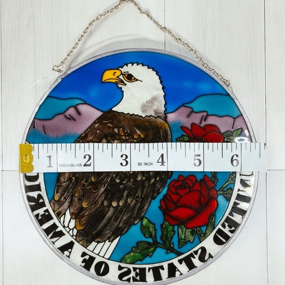 Amia Round USA Bald Eagle Red Rose Hand Painted Glass Sun Catcher NIB - Picture 6 of 8